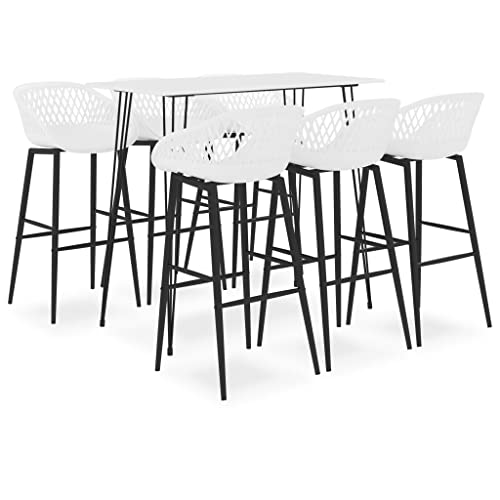 Teenpull 7-TLG. Bar-Set Weiß, Moderner Bartisch mit 6 Barhockern, Elegante Essgruppe für Küche und Esszimmer von Teenpull