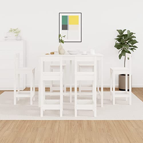 Teenpull 7-TLG. Bar-Set Weiß aus massivem Kiefernholz, ideal für Küche, Esszimmer, rustikale Abendessen, robust und modern von Teenpull