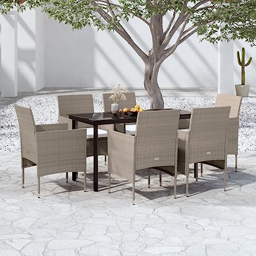 Teenpull 7-TLG. Garten-Essgruppe Beige Schwarz mit PE-Rattan Stühlen & Glastisch, Wasserdichtes Outdoor Dining Set für Patio, Balkon & Veranda Teenpull 7-TLG. Garten-Essgruppe Beige Schwarz mit PE-Rattan Stühlen & Glastisch, Wasserdichtes Outdoor Dining Set für Patio, Balkon & Veranda von Teenpull