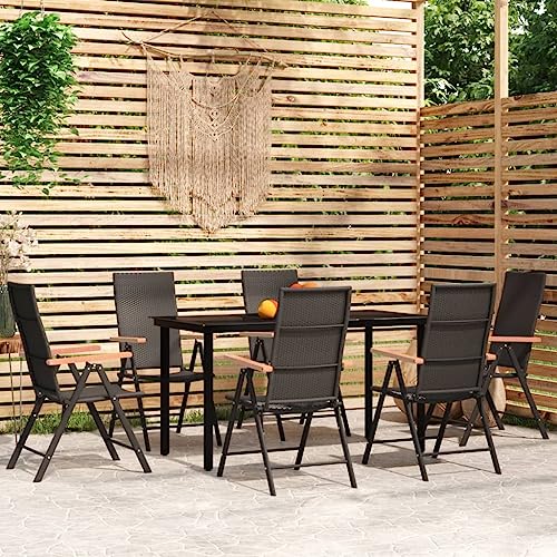 Teenpull 7-TLG. Garten-Essgruppe Schwarz mit verstellbaren Stühlen, wetterfestes PE-Rattan und Glasplatte für Patio Outdoor Dining Set Teenpull 7-TLG. Garten-Essgruppe Schwarz mit verstellbaren Stühlen, wetterfestes PE-Rattan und Glasplatte für Patio Outdoor Dining Set von Teenpull