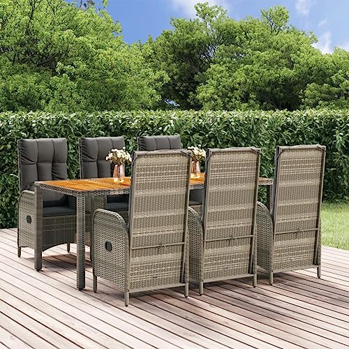 Teenpull 7-TLG. Garten-Essgruppe mit Kissen Grau, Poly Rattan Outdoor Möbel Set, Verstellbare Stühle, Akazienholz Tisch für Patio Essbereich, Modernes Design Teenpull 7-TLG. Garten-Essgruppe mit Kissen Grau, Poly Rattan Outdoor Möbel Set, Verstellbare Stühle, Akazienholz Tisch für Patio Essbereich, Modernes Design von Teenpull