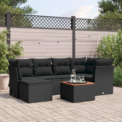 Teenpull 7-TLG. Garten-Sofagarnitur Schwarz, Robustes Poly Rattan Lounge Set mit bequemen Kissen, Akazienholz-Tisch, modular für Patio Outdoor Garten, UV-beständig Teenpull 7-TLG. Garten-Sofagarnitur Schwarz, Robustes Poly Rattan Lounge Set mit bequemen Kissen, Akazienholz-Tisch, modular für Patio Outdoor Garten, UV-beständig von Teenpull