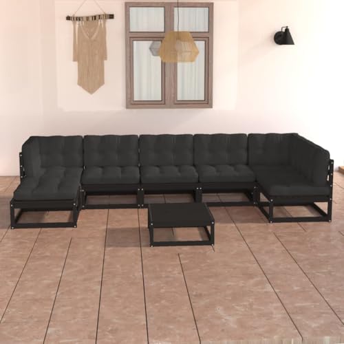 Teenpull 8-TLG. Garten-Lounge-Set aus massivem Kiefernholz mit anthrazitfarbenen Kissen, modulares Outdoor-Möbel-Set für Patio und Balkon von Teenpull
