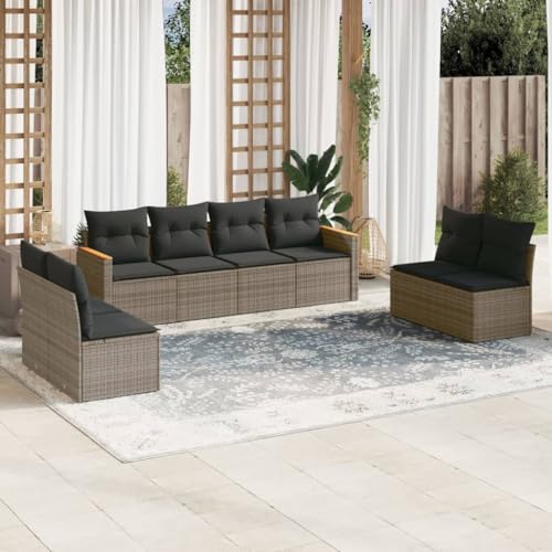 Teenpull 8-TLG. Garten-Sofagarnitur, Grau Poly Rattan Loungeset mit Kissen, UV-beständig, Modulares Outdoor Terrassenmöbel-Set für Balkon, Hof von Teenpull