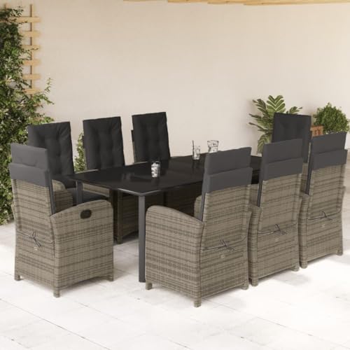 Teenpull 9-TLG. Garten-Essgruppe, Grau Poly Rattan, verstellbare Stühle, Glastisch, Outdoor Sitzgruppe für Patio & Balkon Teenpull 9-TLG. Garten-Essgruppe, Grau Poly Rattan, verstellbare Stühle, Glastisch, Outdoor Sitzgruppe für Patio & Balkon von Teenpull