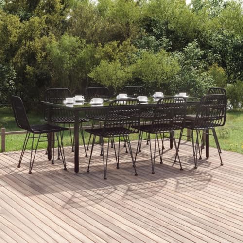 Teenpull 9-TLG. Garten-Essgruppe Schwarz Poly Rattan, Outdoor Esszimmer Set mit 8 Stühlen und Glastisch, pflegeleichtes Patio Möbel für Balkon, Veranda Teenpull 9-TLG. Garten-Essgruppe Schwarz Poly Rattan, Outdoor Esszimmer Set mit 8 Stühlen und Glastisch, pflegeleichtes Patio Möbel für Balkon, Veranda von Teenpull