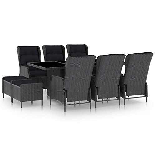 Teenpull 9-TLG. Garten-Essgruppe mit Auflagen, Poly Rattan Dunkelgrau, 200x100x74cm Tisch, verstellbare Sessel, Robustes Outdoor-Set von Teenpull
