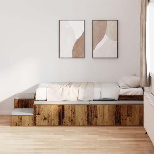 Teenpull Altholz Bettgestell mit Stauraum 80x200 cm, rustikales Einzelbett mit Kopfteil, Robustes Holzrahmen Design für Schlafzimmer, inklusive Leiter, langlebige Plattform von Teenpull