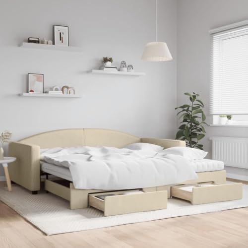 Teenpull Ausziehbares Tagesbett Creme 100x200 cm, Polsterstoff, mit 2 Schubladen, vielseitiges Schlafsofa für Gäste und Wohnzimmer, Stabiler Holz-Metall-Rahmen Teenpull Ausziehbares Tagesbett Creme 100x200 cm, Polsterstoff, mit 2 Schubladen, vielseitiges Schlafsofa für Gäste und Wohnzimmer, Stabiler Holz-Metall-Rahmen von Teenpull