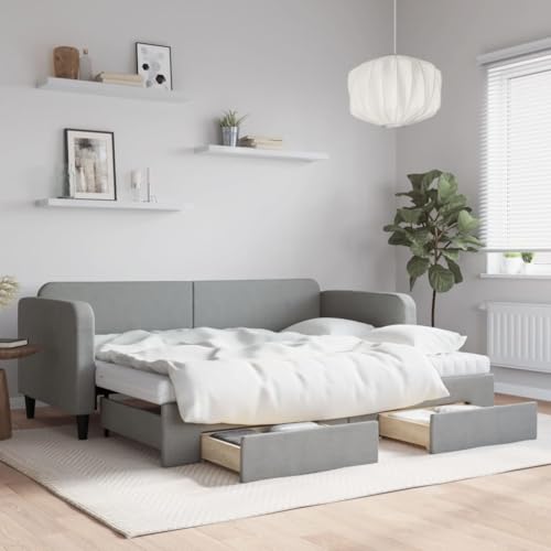 Teenpull Ausziehbares Tagesbett Hellgrau 80x200 cm, gepolstertes Bett mit Stauraum Schubladen, multifunktionaler Bettrahmen inklusive Matratze für Wohnzimmer Möbel von Teenpull