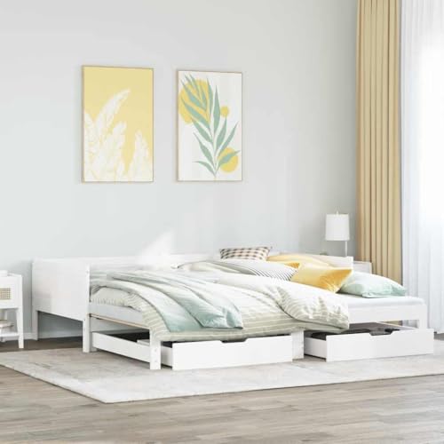 Teenpull Ausziehbares Tagesbett Massives Kiefernholz Weiß 80x200cm Einzelbett Schlafsofa mit Schubladen, vielseitiges Bettgestell und Plattform Bettrahmen für Wohn- Schlafzimmer Möbel Teenpull Ausziehbares Tagesbett Massives Kiefernholz Weiß 80x200cm Einzelbett Schlafsofa mit Schubladen, vielseitiges Bettgestell und Plattform Bettrahmen für Wohn- Schlafzimmer Möbel von Teenpull