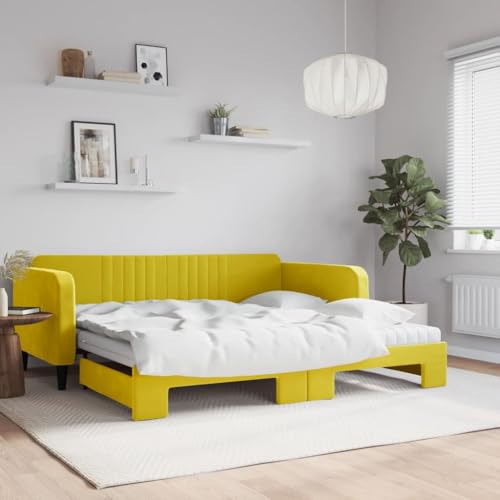 Teenpull Ausziehbares Tagesbett Schlafsofa, Gelb Samt gepolstert, mit 2 Komfort-Matratzen 100x200 cm, Stabiler Bettrahmen Möbel, vielseitige Basis für Gästezimmer modern Teenpull Ausziehbares Tagesbett Schlafsofa, Gelb Samt gepolstert, mit 2 Komfort-Matratzen 100x200 cm, Stabiler Bettrahmen Möbel, vielseitige Basis für Gästezimmer modern von Teenpull