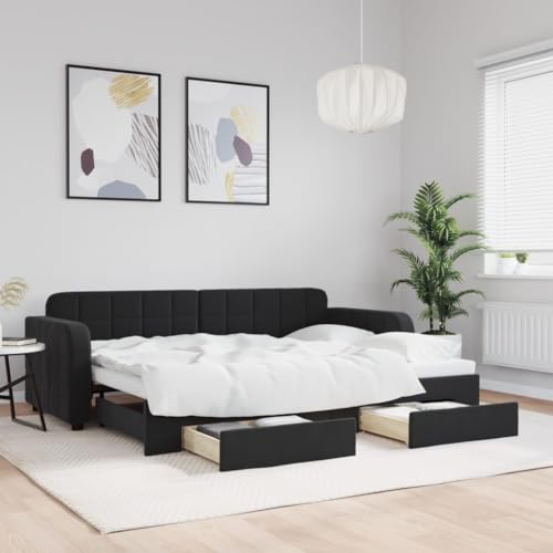 Teenpull Ausziehbares Tagesbett Schwarz Samt 80x200 cm, praktisches Bed mit Stauraum Schubladen, stabiles Frame Möbelstück, gepolstertes bedframe mit Doppelbettfunktion als Gästebett Teenpull Ausziehbares Tagesbett Schwarz Samt 80x200 cm, praktisches Bed mit Stauraum Schubladen, stabiles Frame Möbelstück, gepolstertes bedframe mit Doppelbettfunktion als Gästebett von Teenpull