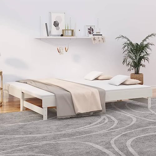 Teenpull Ausziehbares Tagesbett Weiß, Massivholz Kiefer Bettrahmen, 2X 100x200 cm Schlafsofa mit Lattenrost, platzsparendes Möbel für Gästezimmer Teenpull Ausziehbares Tagesbett Weiß, Massivholz Kiefer Bettrahmen, 2X 100x200 cm Schlafsofa mit Lattenrost, platzsparendes Möbel für Gästezimmer von Teenpull