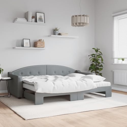 Teenpull Ausziehbares Tagesbett mit Matratzen, Hellgrau 80x200 cm, Stoffbezogenes Bettgestell, Multifunktionales Schlafsofa Möbelstück für Gästezimmer von Teenpull