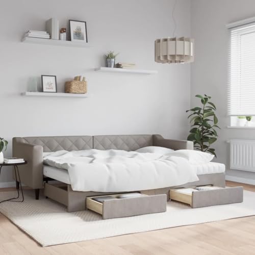 Teenpull Ausziehbares Tagesbett mit Schubladen Taupe 80x200 cm, 2-in-1 Schlafsofa mit Schaumstoffmatratzen, Stoffbezug, Robustes Bettgestell für Gästezimmer, modernes Möbelstück Teenpull Ausziehbares Tagesbett mit Schubladen Taupe 80x200 cm, 2-in-1 Schlafsofa mit Schaumstoffmatratzen, Stoffbezug, Robustes Bettgestell für Gästezimmer, modernes Möbelstück von Teenpull