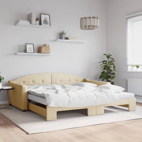 Teenpull Ausziehbares Tagesbett mit Stoffbezug Creme, 100x200 cm, mit 2 Schaumstoffmatratzen, Stabiler Holz-Metallrahmen, vielseitiges Schlafsofa für Gäste & Zuhause, platzsparendes Möbel Teenpull Ausziehbares Tagesbett mit Stoffbezug Creme, 100x200 cm, mit 2 Schaumstoffmatratzen, Stabiler Holz-Metallrahmen, vielseitiges Schlafsofa für Gäste & Zuhause, platzsparendes Möbel von Teenpull