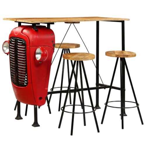 Teenpull Bar-Set 5-TLG. aus Massivholz Mango 120x60x107 cm, Industrie-Design für Küche & Esszimmer, Robustes Möbel-Set mit Traktor-Stehtisch & 4 Barhockern von Teenpull