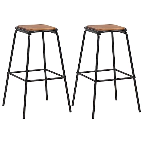 Bar Stools Set of 2, Black Solid Pine Wood and Steel, Counter Height Chairs for Kitchen Island Dining Room von Teenpull