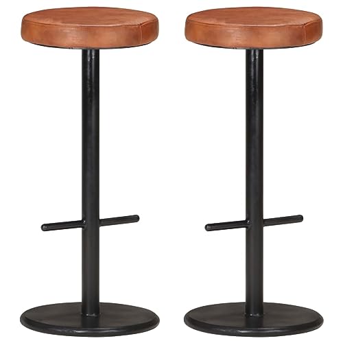 Teenpull Bar Stools Set of 2, Brown Genuine Leather Counter Height Chairs for Kitchen Island, Dining Room, Home Bar von Teenpull