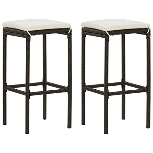 Teenpull Bar Stools Set of 2, Brown PE Rattan Counter Height Chairs with Cushions for Kitchen Island Dining Room von Teenpull