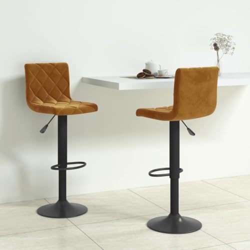 Teenpull Bar Stools Set of 2, Brown Velvet Upholstered Counter Height Chairs, Adjustable Swivel Kitchen Dining Room Stool with Back Teenpull Bar Stools Set of 2, Brown Velvet Upholstered Counter Height Chairs, Adjustable Swivel Kitchen Dining Room Stool with Back von Teenpull