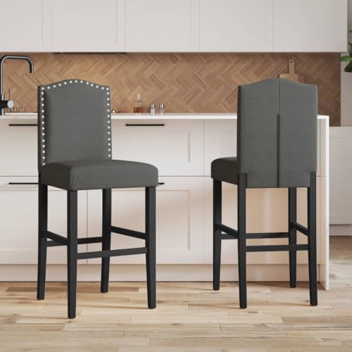 Teenpull Bar Stools Set of 2, Solid Rubberwood & Fabric Counter Height Chairs with Backs, 75cm Seat for Kitchen Dining Room von Teenpull