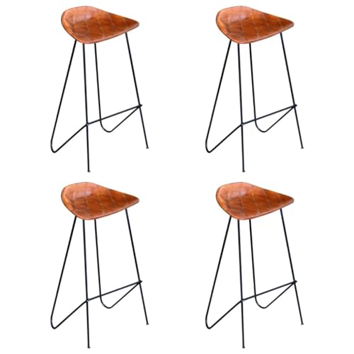 Teenpull Bar Stools Set of 4, Brown Genuine Leather Upholstered Counter Height Chairs for Kitchen Dining Room von Teenpull