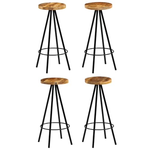 Teenpull Bar Stools Set of 4, Solid Mango Wood, Round Seat, Industrial Style, Counter Height Chairs for Kitchen Island, Dining Room, Easy Assembly von Teenpull