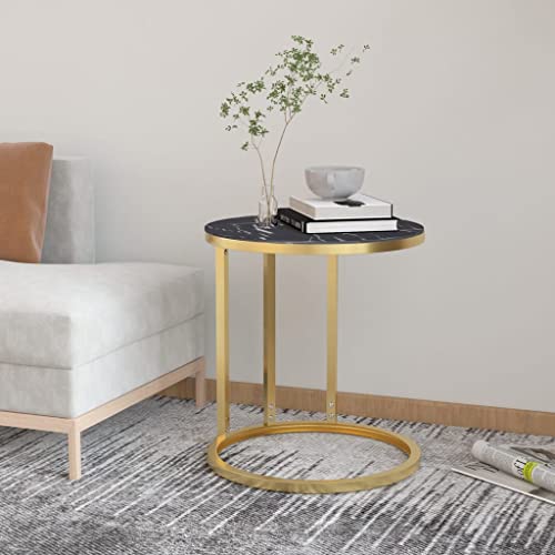 Teenpull Beistelltisch, runder Couchtisch mit schwarzer Marmor-Optik, Robustes Hartglas, Goldener Metallrahmen für Wohnzimmer, Schlafzimmer Teenpull Beistelltisch, runder Couchtisch mit schwarzer Marmor-Optik, Robustes Hartglas, Goldener Metallrahmen für Wohnzimmer, Schlafzimmer von Teenpull