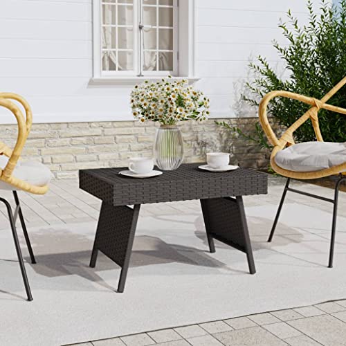 Teenpull Beistelltisch Klappbar Schwarz 60x40x38 cm, Poly Rattan, Wetterfestes Design für Wohnzimmer, Garten und Balkon von Teenpull