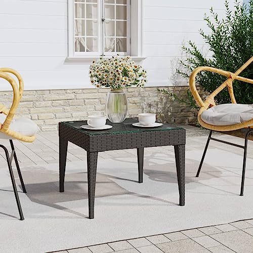 Teenpull Beistelltisch Schwarz 50x50x38 cm, wetterfestes Poly Rattan, Stabiler Couchtisch mit Hartglasplatte für Wohnzimmer, Garten, Schlafzimmer von Teenpull