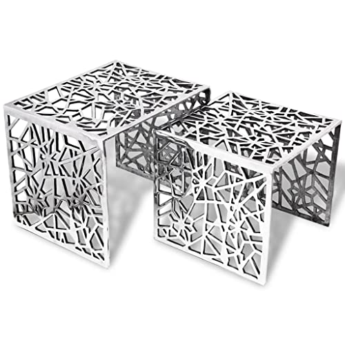 Teenpull Beistelltische 2er Set, Quadratisch, Modernes Design, Couchtisch, Aluminium Silber, Eleganter Nachttisch für Wohnzimmer & Schlafzimmer von Teenpull