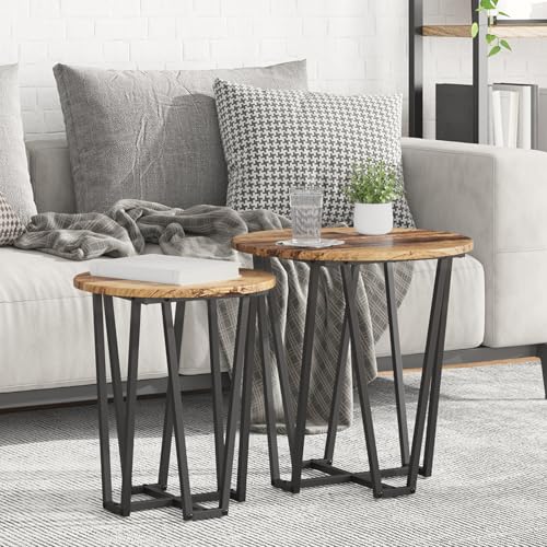 Teenpull Beistelltische 2er Set, Rund, Rustikale Holz-Optik, Metallgestell, Industrieller Akzent für Wohnzimmer, Schlafzimmer, Kompaktes Design Teenpull Beistelltische 2er Set, Rund, Rustikale Holz-Optik, Metallgestell, Industrieller Akzent für Wohnzimmer, Schlafzimmer, Kompaktes Design von Teenpull