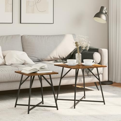 Teenpull Beistelltische 2er Set, rechteckig, aus rustikaler Räuchereiche und schwarzem Metall, für Wohnzimmer, Schlafzimmer und kleine Räume Teenpull Beistelltische 2er Set, rechteckig, aus rustikaler Räuchereiche und schwarzem Metall, für Wohnzimmer, Schlafzimmer und kleine Räume von Teenpull