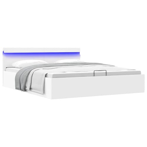 Teenpull Bett mit Bettkasten Hydraulisch LED Weiß Kunstleder 180x200 cm, Modernes Polsterbett mit robustem Rahmen, integriertem Stauraum und verstellbarem Kopfteil, ideal für Schlafzimmer Möbel von Teenpull