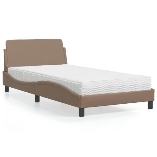 Teenpull Bett mit Matratze Dover Cappuccino-Braun 100x200 cm, Kunstleder Polsterbett für erholsamen Schlaf, modernes Design mit Lattenrost und Schaumstoffmatratze von Teenpull