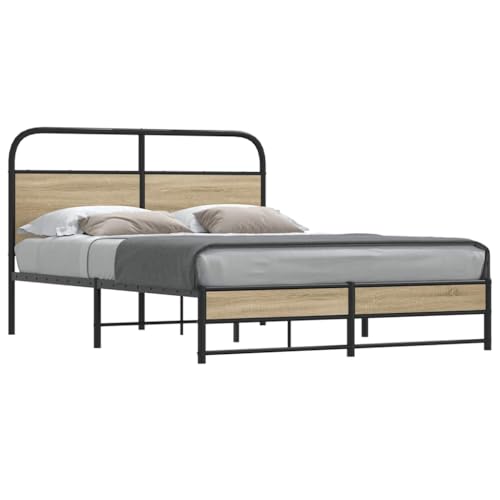Teenpull Bettgestell 120x190 cm, Räuchereiche Holzwerkstoff Stahl Bettrahmen mit Kopfteil, Robuster Plattform Bettrahmen für Schlafzimmer Möbel, Klassischer Bett Basis ohne Matratze von Teenpull