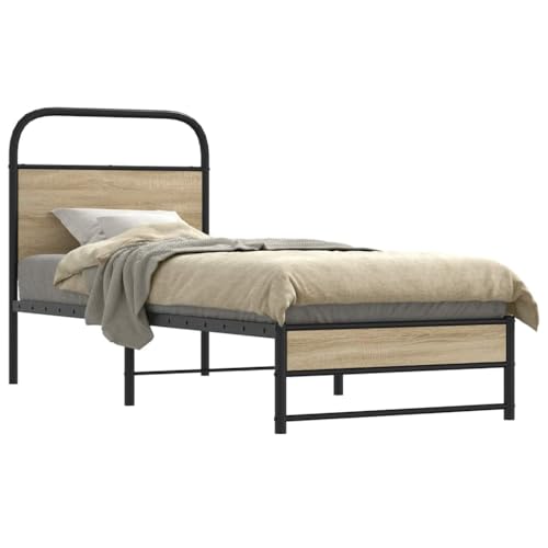 Teenpull Bettgestell 80x200 cm Räuchereiche Holzwerkstoff, Robustes Einzelbett mit Stahlrahmen und Kopfteil für Schlafzimmer, Modernes Möbelstück stabile Basis ohne Matratze Teenpull Bettgestell 80x200 cm Räuchereiche Holzwerkstoff, Robustes Einzelbett mit Stahlrahmen und Kopfteil für Schlafzimmer, Modernes Möbelstück stabile Basis ohne Matratze von Teenpull