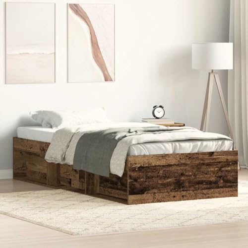 Teenpull Bettgestell 90x190cm Altholz-Optik, Robustes Holzwerkstoff Bettrahmen mit Stauraum, Sperrholzlatten für Matratzenunterstützung, Schlafzimmer Möbel Set von Teenpull