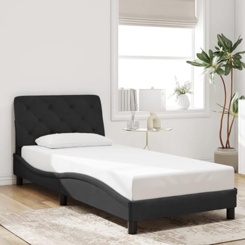 Teenpull Bettgestell 90x200 cm Schwarz Samt mit Kopfteil, Stabiler Plattform Rahmen für Schlafzimmer, weiches Kopfteil-Kissen, modernes Polsterbett für erholsamen Schlaf Teenpull Bettgestell 90x200 cm Schwarz Samt mit Kopfteil, Stabiler Plattform Rahmen für Schlafzimmer, weiches Kopfteil-Kissen, modernes Polsterbett für erholsamen Schlaf von Teenpull