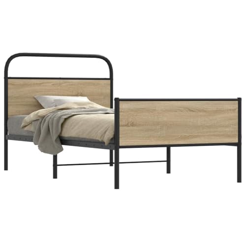Teenpull Bettgestell 90x200 cm Sonoma-Eiche Holzwerkstoff Bett Rahmen mit Kopfteil, robuste Bettrahmen Plattform für Schlafzimmer Möbel, Metallkonstruktion ohne Matratze, stabile Basis Teenpull Bettgestell 90x200 cm Sonoma-Eiche Holzwerkstoff Bett Rahmen mit Kopfteil, robuste Bettrahmen Plattform für Schlafzimmer Möbel, Metallkonstruktion ohne Matratze, stabile Basis von Teenpull