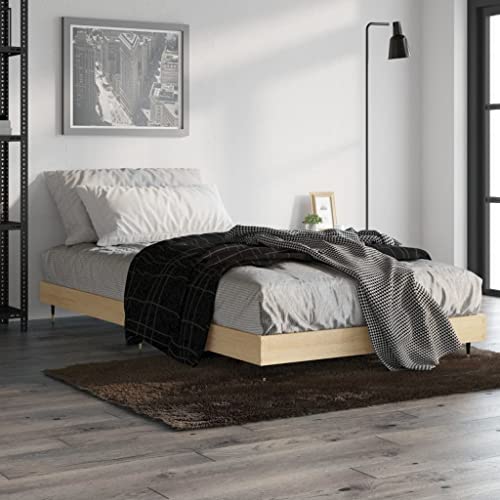 Teenpull Bettgestell 90x200 cm Sonoma-Eiche Holzwerkstoff Plattform Bettrahmen ohne Matratze für Schlafzimmer, Jugendzimmer, Gästezimmer – Modern Stabil Langlebig Möbel Basis von Teenpull