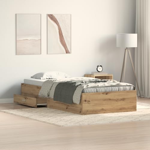Teenpull Bettgestell Artisan Eiche 90x200 cm, Holzwerkstoff mit 2 Schubladen, Robustes Bettrahmen für Schlafzimmer, maximale Belastbarkeit 200 kg von Teenpull