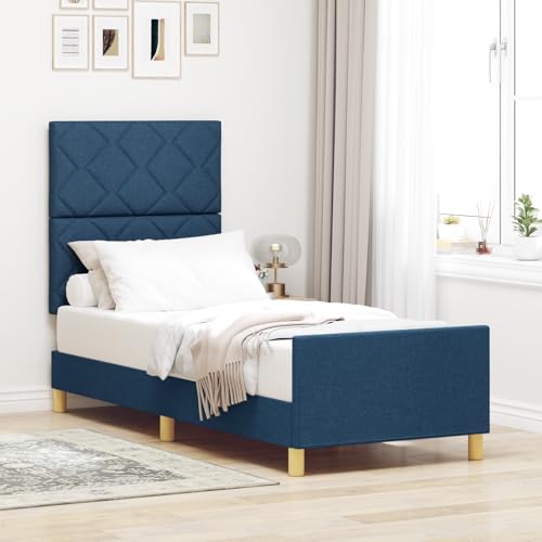 Teenpull Bettgestell Blau 80x200 cm, Einzelbett Stoffbezug, modernes Polsterbett mit Kopfteil, stabiles Lattenrost für Schlafzimmer Teenpull Bettgestell Blau 80x200 cm, Einzelbett Stoffbezug, modernes Polsterbett mit Kopfteil, stabiles Lattenrost für Schlafzimmer von Teenpull