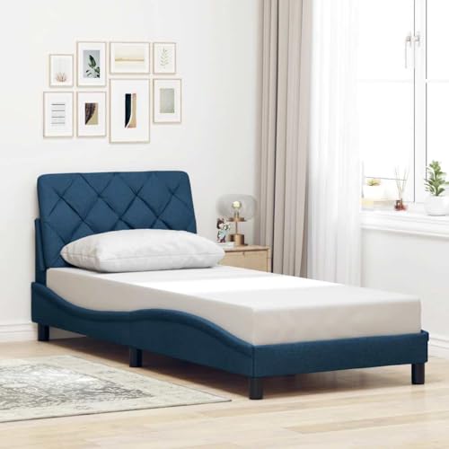 Teenpull Bettgestell Blau 80x200 cm, Samt Stoff, Polsterbett mit Wellendesign, Kopfteil-Kissen, Matratzen-Lattenrost, modernes Schlafzimmer Möbelset Teenpull Bettgestell Blau 80x200 cm, Samt Stoff, Polsterbett mit Wellendesign, Kopfteil-Kissen, Matratzen-Lattenrost, modernes Schlafzimmer Möbelset von Teenpull
