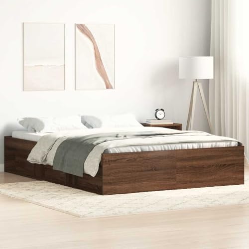 Teenpull Bettgestell Braun Eichen-Optik, 160x200 cm Plattform Bett aus Holzwerkstoff & Kiefernholz, stabiles Frame mit integriertem Headboard und 6 Fächern, langlebiges Schlafzimmer Möbel. Teenpull Bettgestell Braun Eichen-Optik, 160x200 cm Plattform Bett aus Holzwerkstoff & Kiefernholz, stabiles Frame mit integriertem Headboard und 6 Fächern, langlebiges Schlafzimmer Möbel. von Teenpull