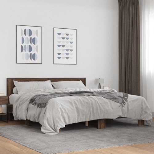 Teenpull Bettgestell Braun Eichen-Optik 200x200 cm Doppelbett aus Holzwerkstoff und Metall, stabile Plattform Basis für erholsamen Schlaf, modernes Schlafzimmer Möbel mit integriertem Kopfteil. Teenpull Bettgestell Braun Eichen-Optik 200x200 cm Doppelbett aus Holzwerkstoff und Metall, stabile Plattform Basis für erholsamen Schlaf, modernes Schlafzimmer Möbel mit integriertem Kopfteil. von Teenpull