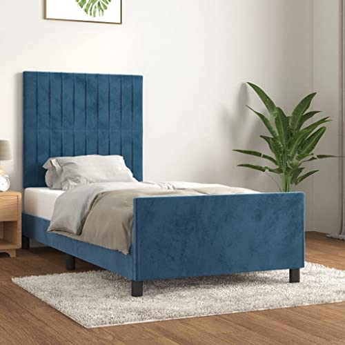 Teenpull Bettgestell Dunkelblau 80x200 cm Samt, Höhenverstellbares Kopfteil, Robuster Plattform-Bettrahmen für Schlafzimmer, Massivholz-Unterstützung von Teenpull