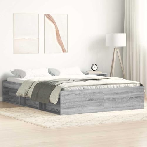 Teenpull Bettgestell Grau Sonoma 140x200 cm, Holzwerkstoff Massivholz Plattform-Rahmen mit 6 Ablagefächern, Modernes Schlafzimmer Möbel, Stabile Basis für Ihr Bett Teenpull Bettgestell Grau Sonoma 140x200 cm, Holzwerkstoff Massivholz Plattform-Rahmen mit 6 Ablagefächern, Modernes Schlafzimmer Möbel, Stabile Basis für Ihr Bett von Teenpull
